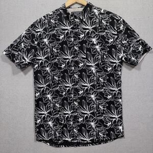 Creative Destruction Mens Busy Floral Print Shirt Medium Black White Skater‎ Y2K